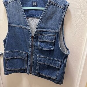 Mens GAP Blue Denim Utility Vest size large